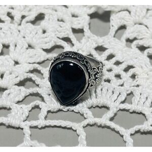 SUARTI BALI 925 Sterling Silver Vintage Black Onyx Gem Ornate Ring Size 7